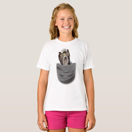Fluffy Puppy Dog in zakje T-shirt (Voorkant volledig)