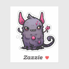 Fluffy Purple Demon Cat - Kawaii Monster Sticker