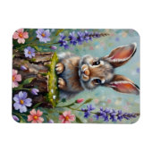 Fluffy Rabbit in een veld van bloemen Magneet (Horizontaal)