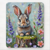 Fluffy Rabbit in een veld van bloemen Muismat (Voorkant)