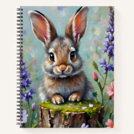 Fluffy Rabbit in een veld van bloemen Notitieboek