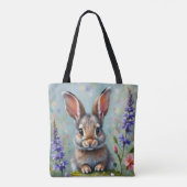 Fluffy Rabbit in een veld van bloemen Tote Bag (Achterkant)