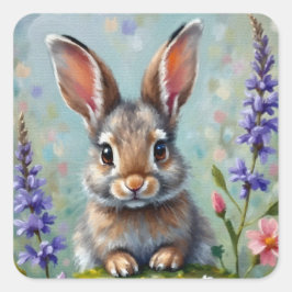 Fluffy Rabbit in een veld van bloemen Vierkante Sticker