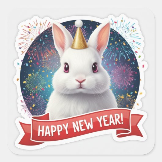 Fluffy Rabbit New Year Sticker (Voorkant)