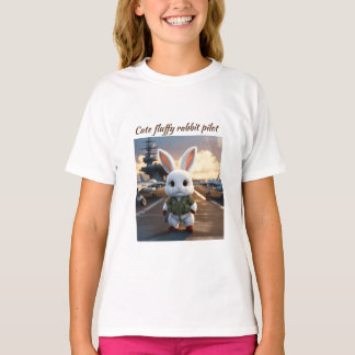 Fluffy Rabbit Pilot op Vliegtuig Carrier T-Shirt