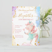 Fluffy rainbow unicorn ballerina verjaardagsfeest kaart (Staand voorkant)