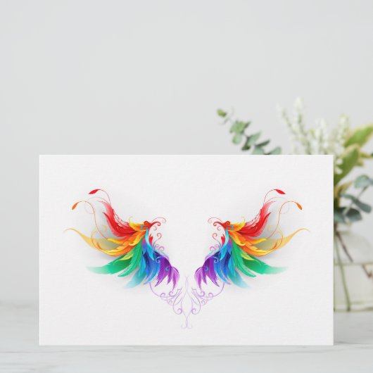 Fluffy Rainbow Wings Briefpapier (Staand voorkant)