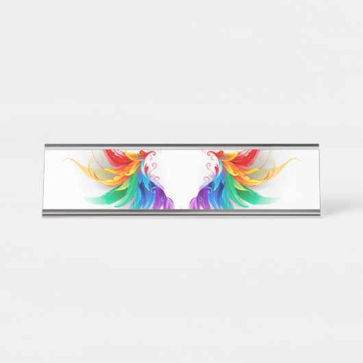 Fluffy Rainbow Wings Bureau Naambordje (Voorkant)