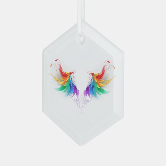 Fluffy Rainbow Wings Glas Ornament (Voorkant links)