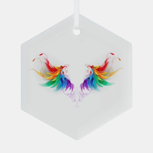 Fluffy Rainbow Wings Glas Ornament (Achterkant)