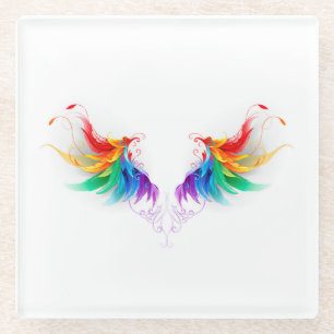 Fluffy Rainbow Wings Glazen Onderzetter