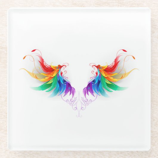 Fluffy Rainbow Wings Glazen Onderzetter (Voorkant)