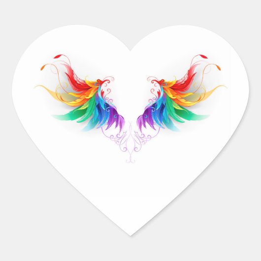 Fluffy Rainbow Wings Hart Sticker (Voorkant)
