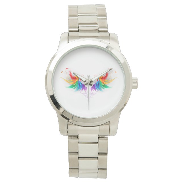 Fluffy Rainbow Wings Horloge (Voorkant)