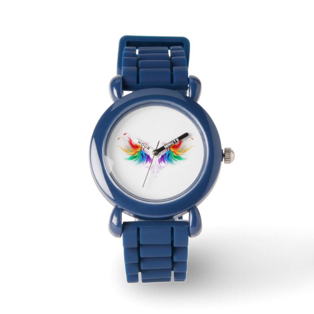 Fluffy Rainbow Wings Horloge (Voorkant)