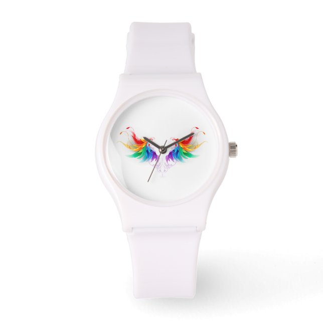 Fluffy Rainbow Wings Horloge (Voorkant)