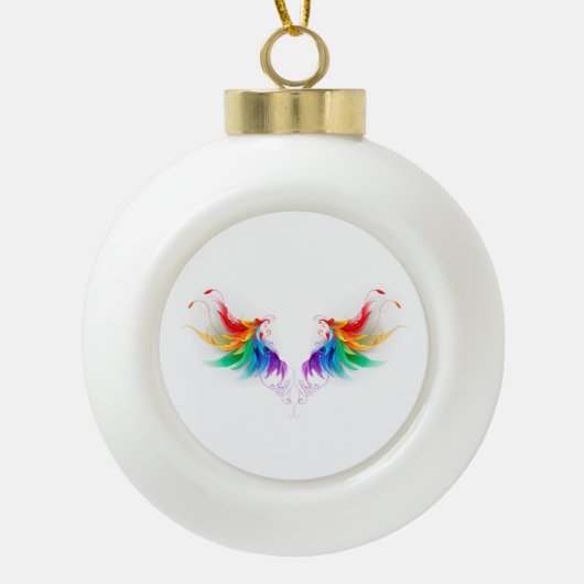 Fluffy Rainbow Wings Keramische Bal Ornament (Voorkant)