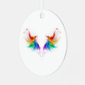 Fluffy Rainbow Wings Metalen Ornament (Voorkant links)