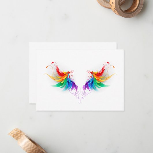 Fluffy Rainbow Wings Notitiekaartje (Voorkant / Achterkant in situ)