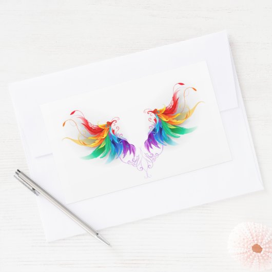 Fluffy Rainbow Wings Rechthoekige Sticker (Envelop)