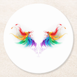 Fluffy Rainbow Wings Ronde Kartonnen Onderzetter