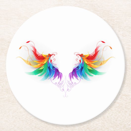 Fluffy Rainbow Wings Ronde Kartonnen Onderzetter (Voorkant)
