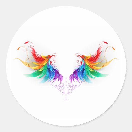 Fluffy Rainbow Wings Ronde Sticker (Voorkant)
