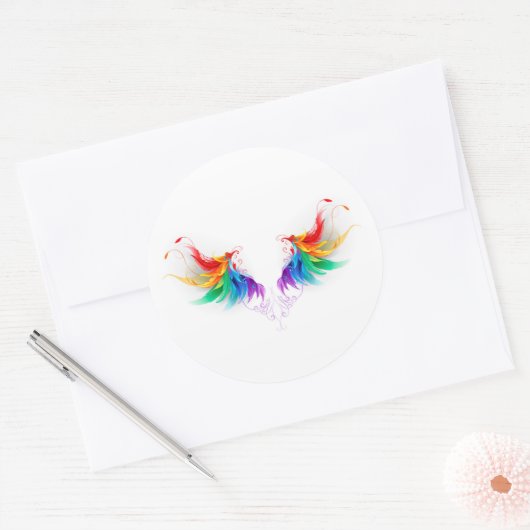 Fluffy Rainbow Wings Ronde Sticker (Envelop)