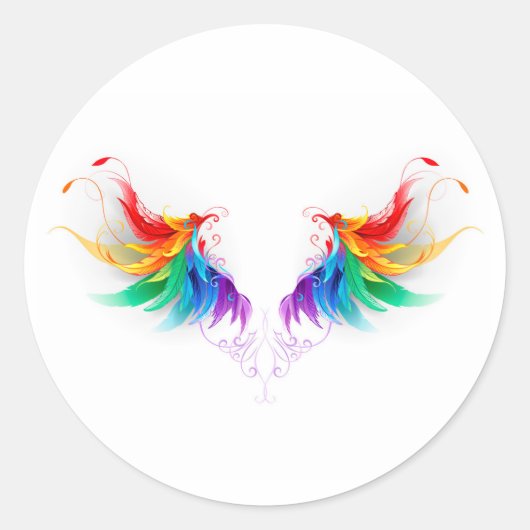 Fluffy Rainbow Wings Ronde Sticker (Voorkant)