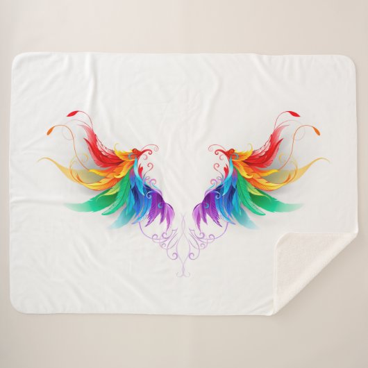 Fluffy Rainbow Wings Sherpa Deken (Voorkant (horizontaal))