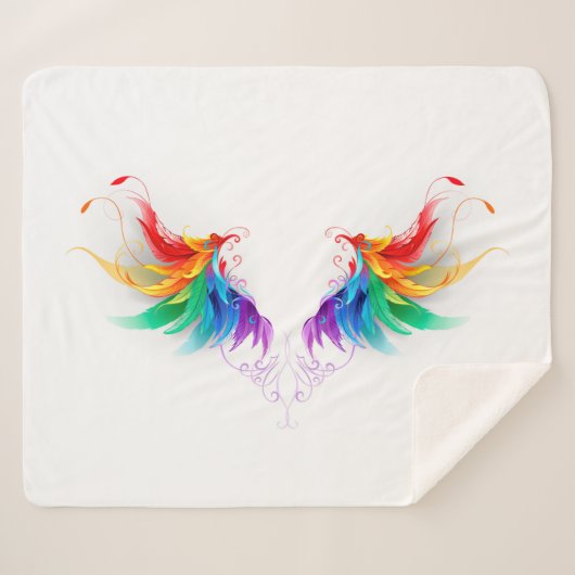 Fluffy Rainbow Wings Sherpa Deken (Voorkant (horizontaal))