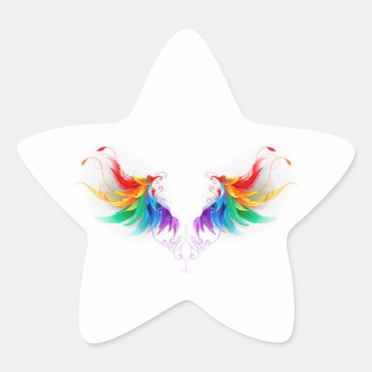 Fluffy Rainbow Wings Ster Sticker (Voorkant)