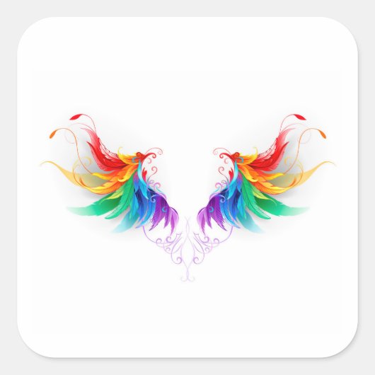 Fluffy Rainbow Wings Vierkante Sticker (Voorkant)