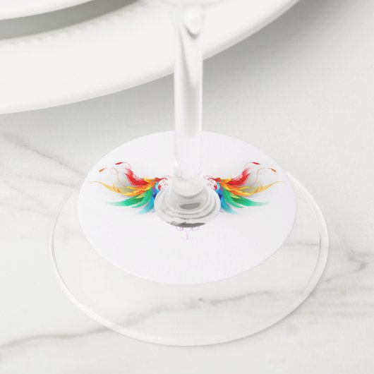 Fluffy Rainbow Wings Wijnglaslabel (Dichtbij)