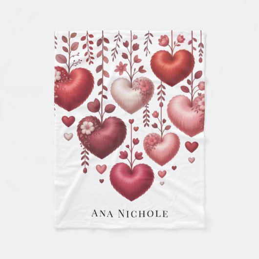 Fluffy Red Floral Heart Baby Shower Gift Fleece Deken (Voorkant)