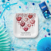 Fluffy Red Floral Heart Baby Shower Papieren Bordje (Feest)