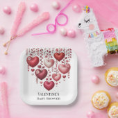 Fluffy Red Floral Heart Baby Shower Papieren Bordje (Feest)