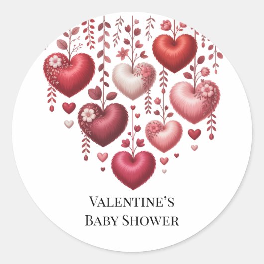 Fluffy Red Floral Heart Baby Shower Ronde Sticker (Voorkant)