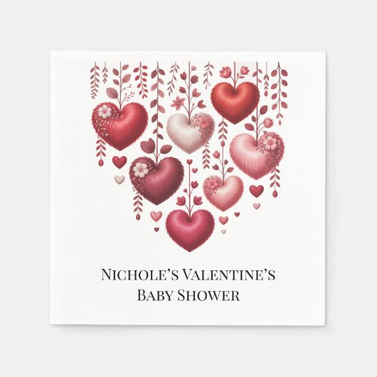 Fluffy Red Floral Heart Baby Shower Servet (Voorkant)