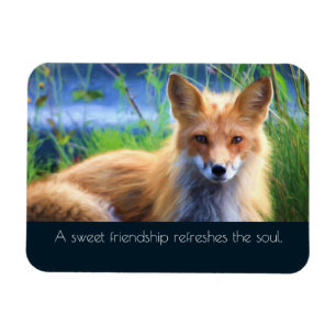 Fluffy Red Fox met Friendship Quote Magneet