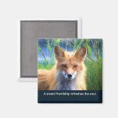 Fluffy Red Fox met Friendship Quote Magneet (Voorkant / Achterkant)