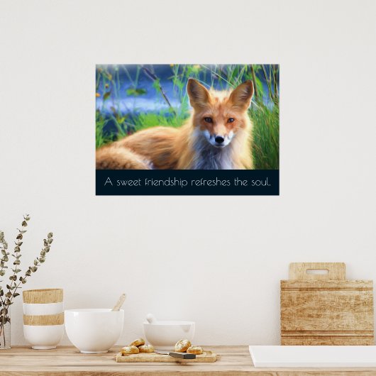 Fluffy Red Fox met Friendship Quote Poster (Keuken)