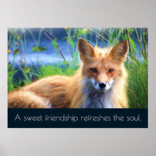 Fluffy Red Fox met Friendship Quote Poster