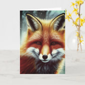 Fluffy Red Fox Portret Kaart (Gele Bloem)