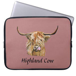 Fluffy Red Highland Koe Originele digitale kunst Laptop Sleeve