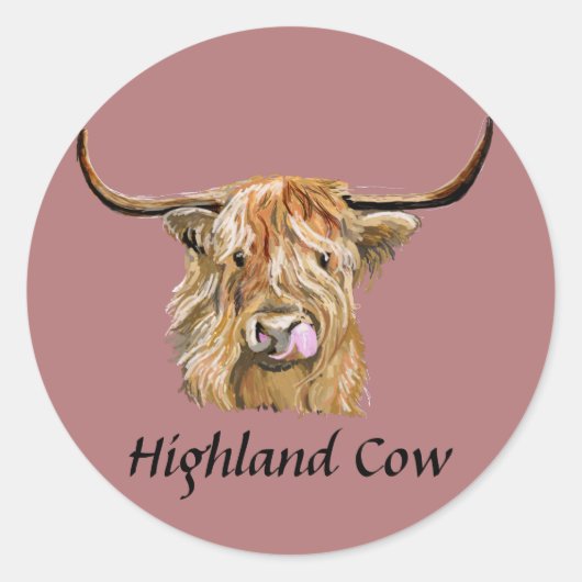 Fluffy Red Highland Koe Originele digitale kunst Ronde Sticker (Voorkant)