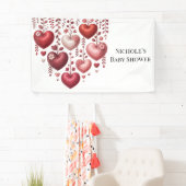 Fluffy Rode Bloemhart Baby Shower Spandoek (Insitu)