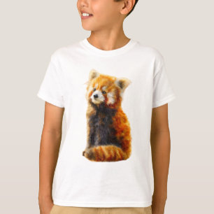 Fluffy Rode Panda Waterverf Illustratie Kinderen T-shirt