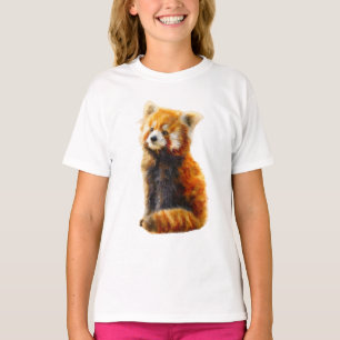 Fluffy Rode Panda Waterverf Illustratie Kinderen T-shirt