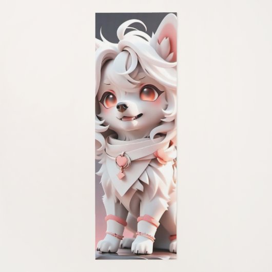 Fluffy Roze en Witte Puppy Kinder Custom Yogamat (Achterkant)